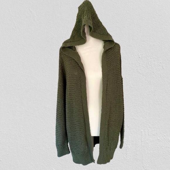 Cozy Hooded Sweater, Loose Knit, Dark Green, Size: M Aerie - Picture 1 of 12